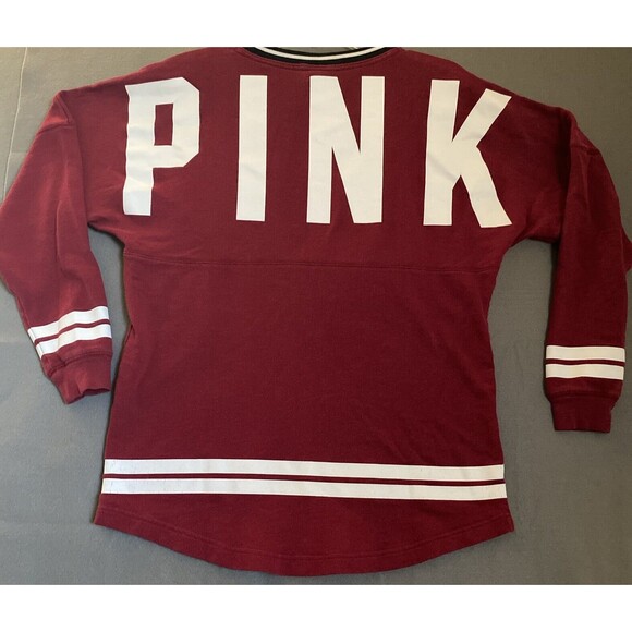 Victoria's Secret Tops - Victoria’s Secret PINK‎ Sweatshirt Women’s Small Burgundy White Spellout